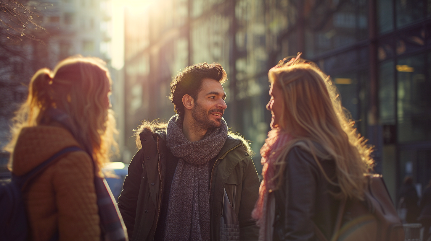 Confident man with two attracted women