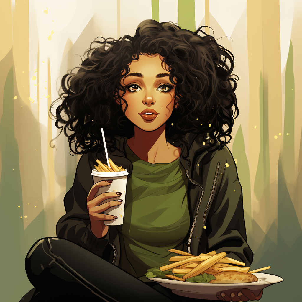 Confident mixed girl enjoying french fries