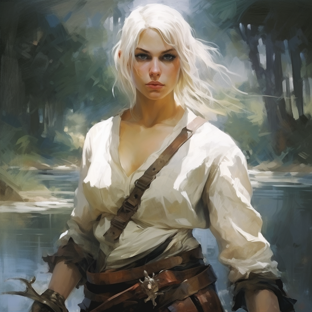 Female assassin with crossed arms in swamp