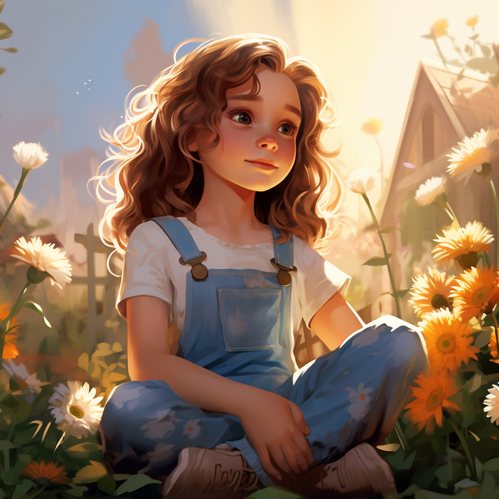 Cute girl in garden holding dandelion flower