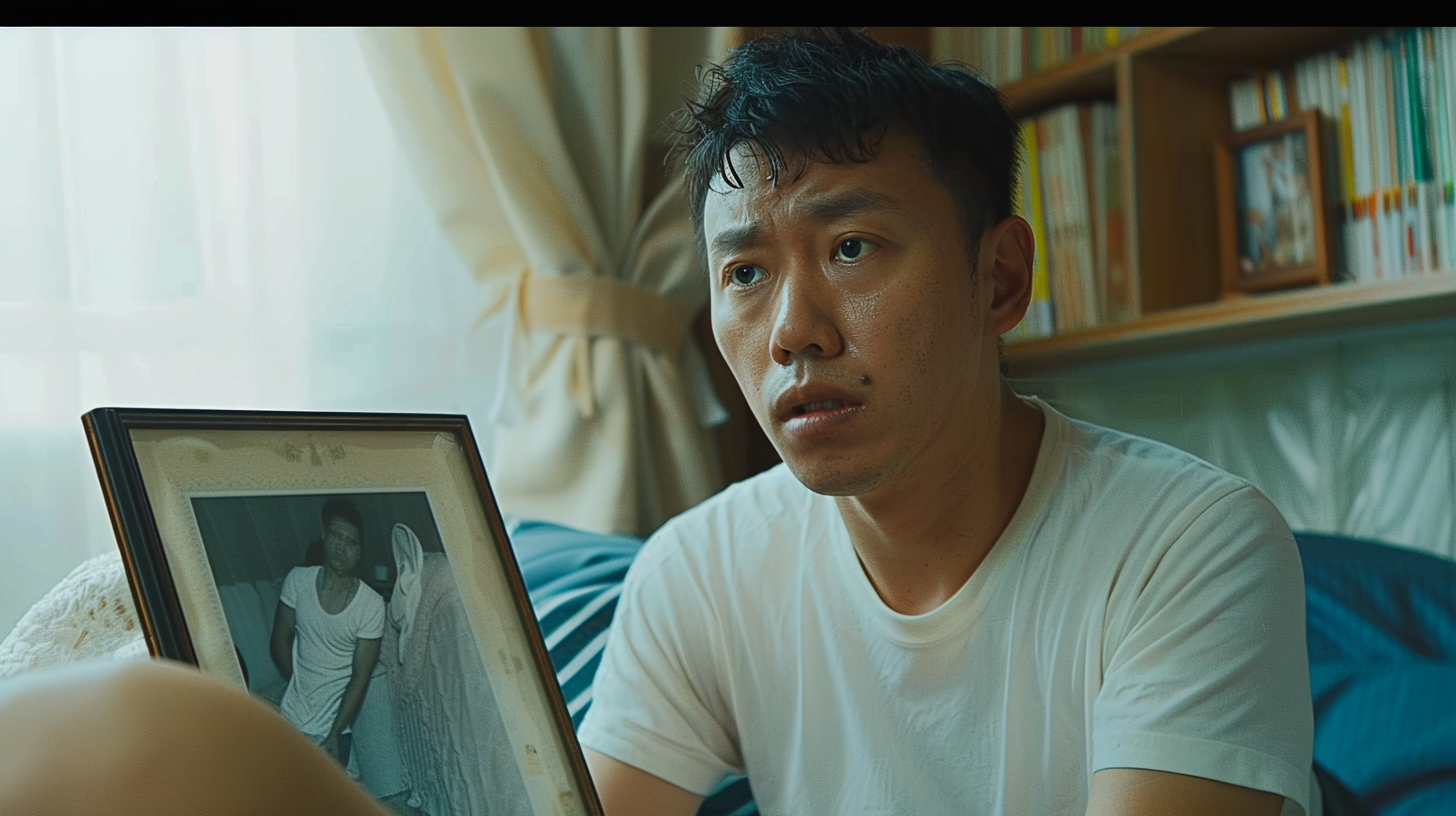 Asian guy holding framed picture