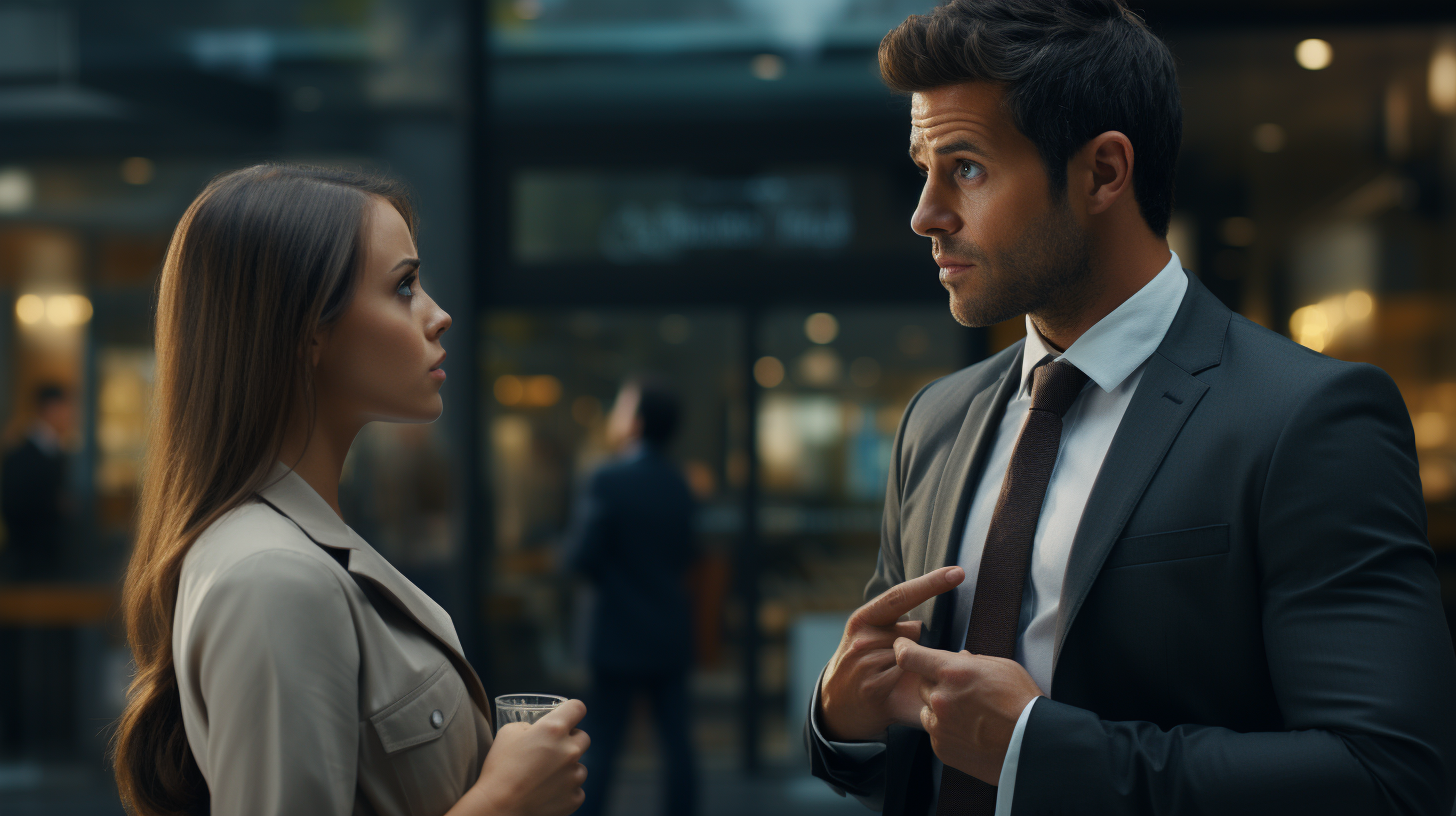 Confused businessman arguing with girlfriend