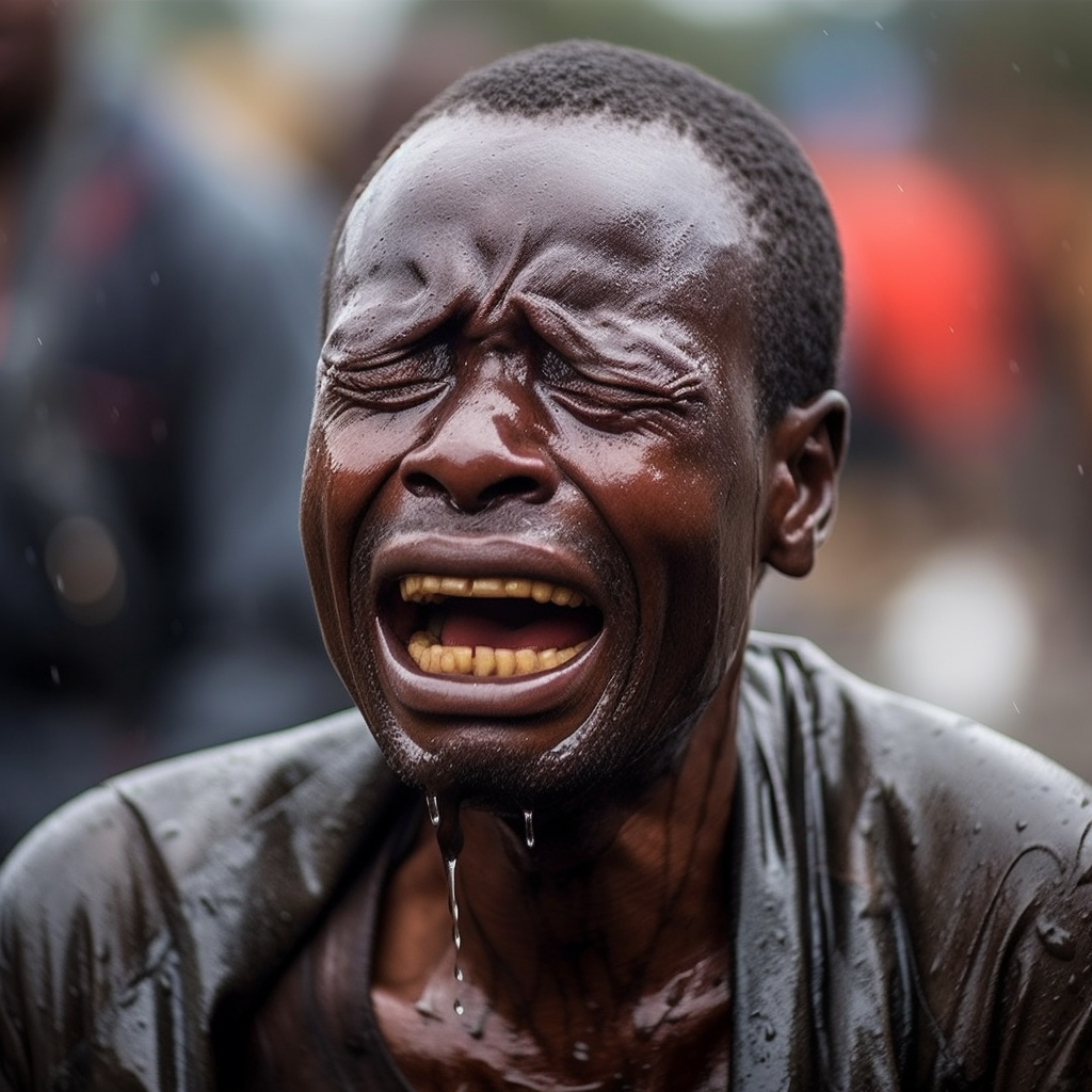 Congolese people in tears during a difficult time