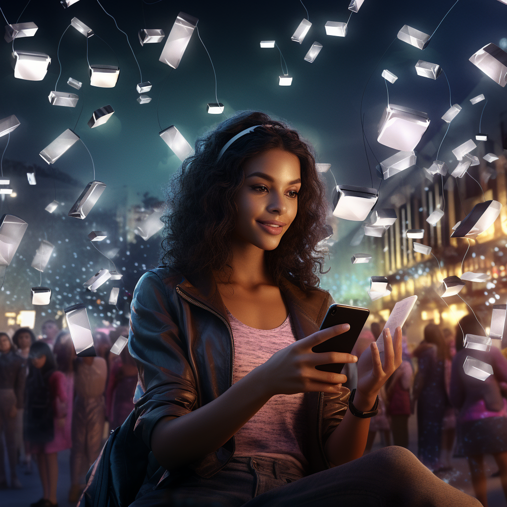 Connected Lights AI with Diverse People and Cash Falling