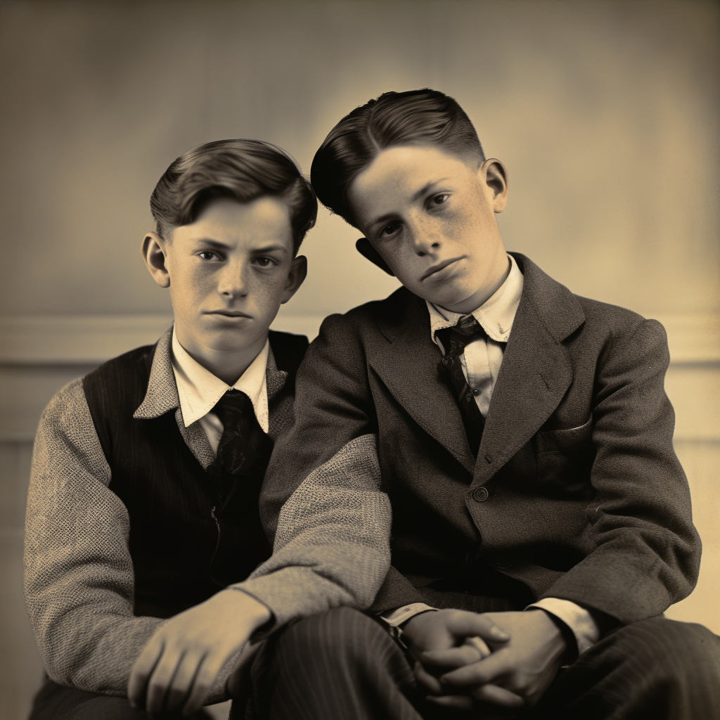 Two young Connecticut brothers in a studio photograph