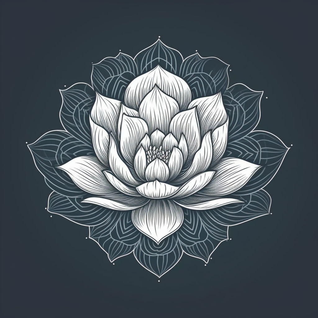 White line drawing of a conscious lotus symbol