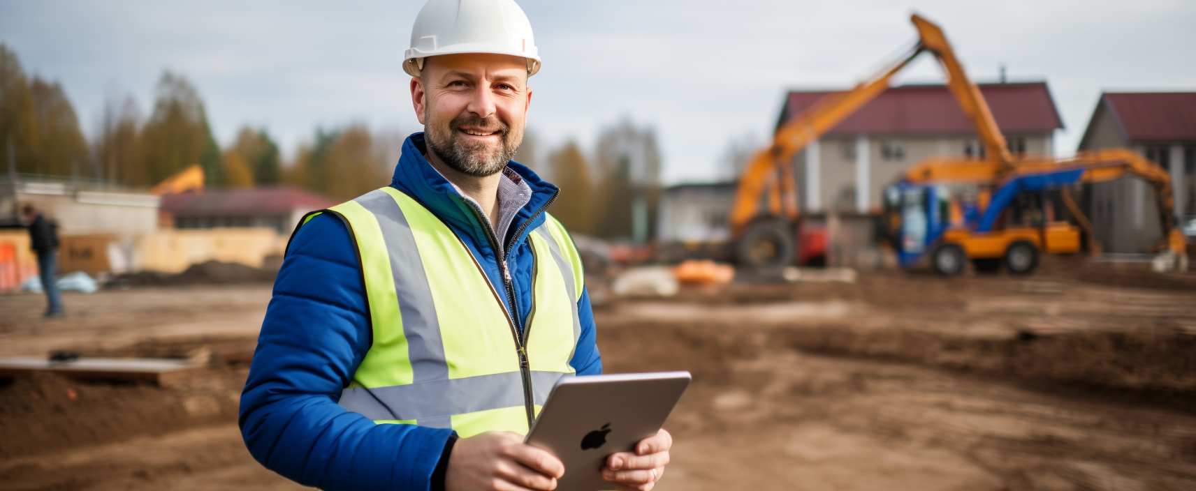 Construction Foreman with Tablet at Construction Site