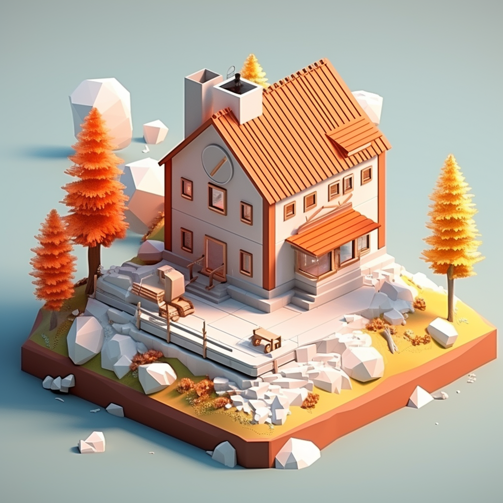 Isometric Construction House - White and Orange