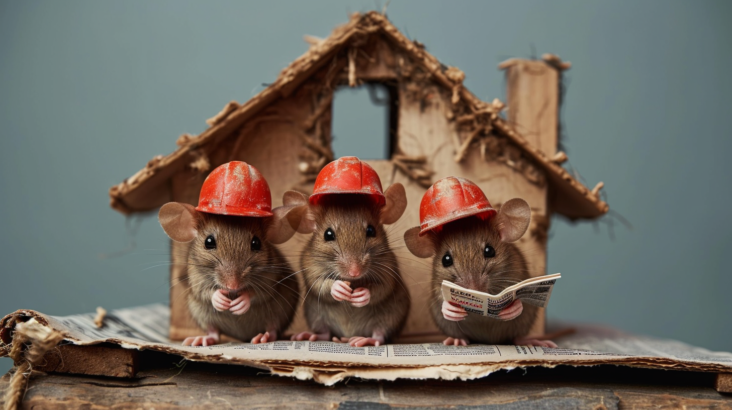 Construction Mice Reading Newspaper