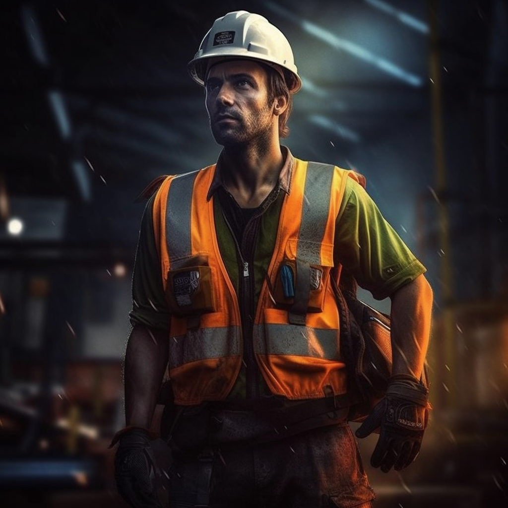 Construction worker wearing futuristic safety vest