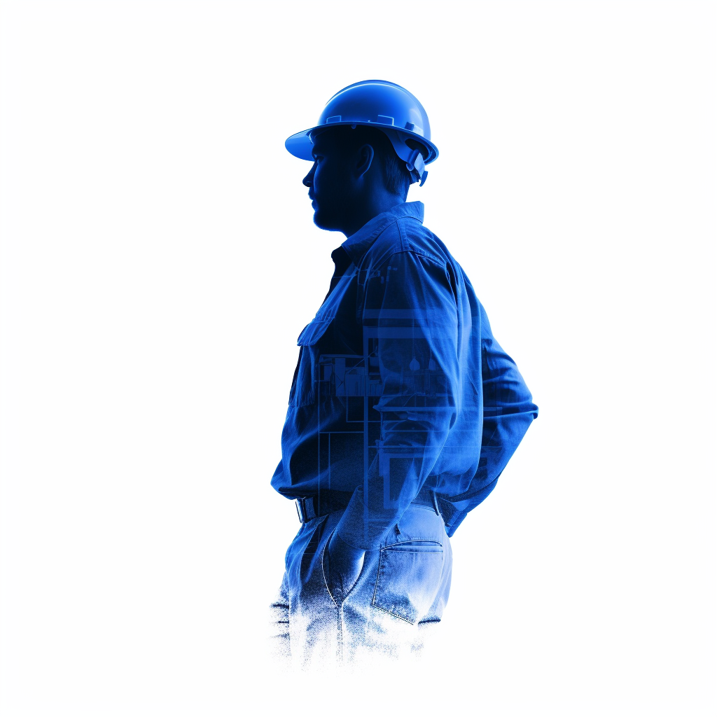 Blue silhouette construction worker on white background