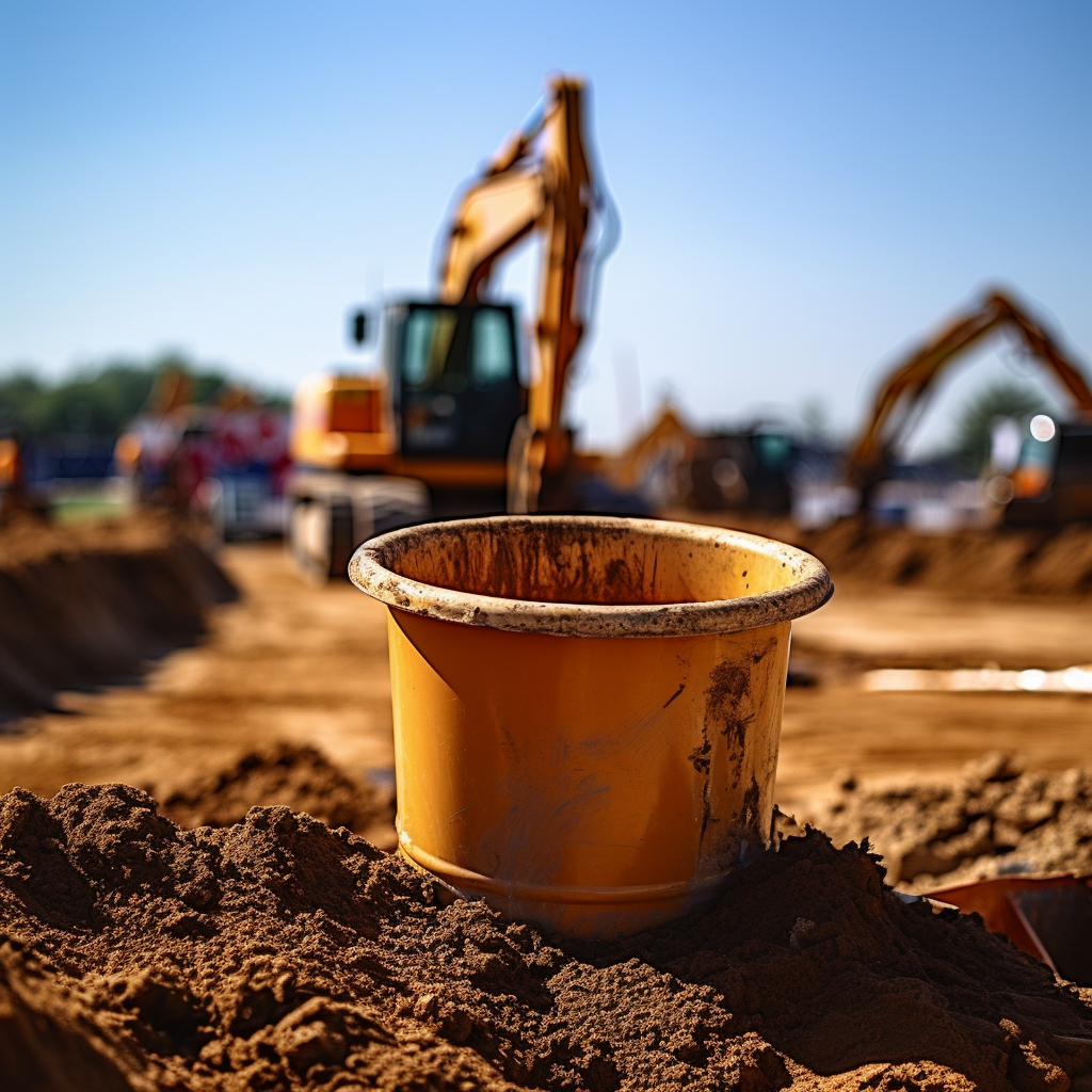 Backhoe digging through soil on construction site