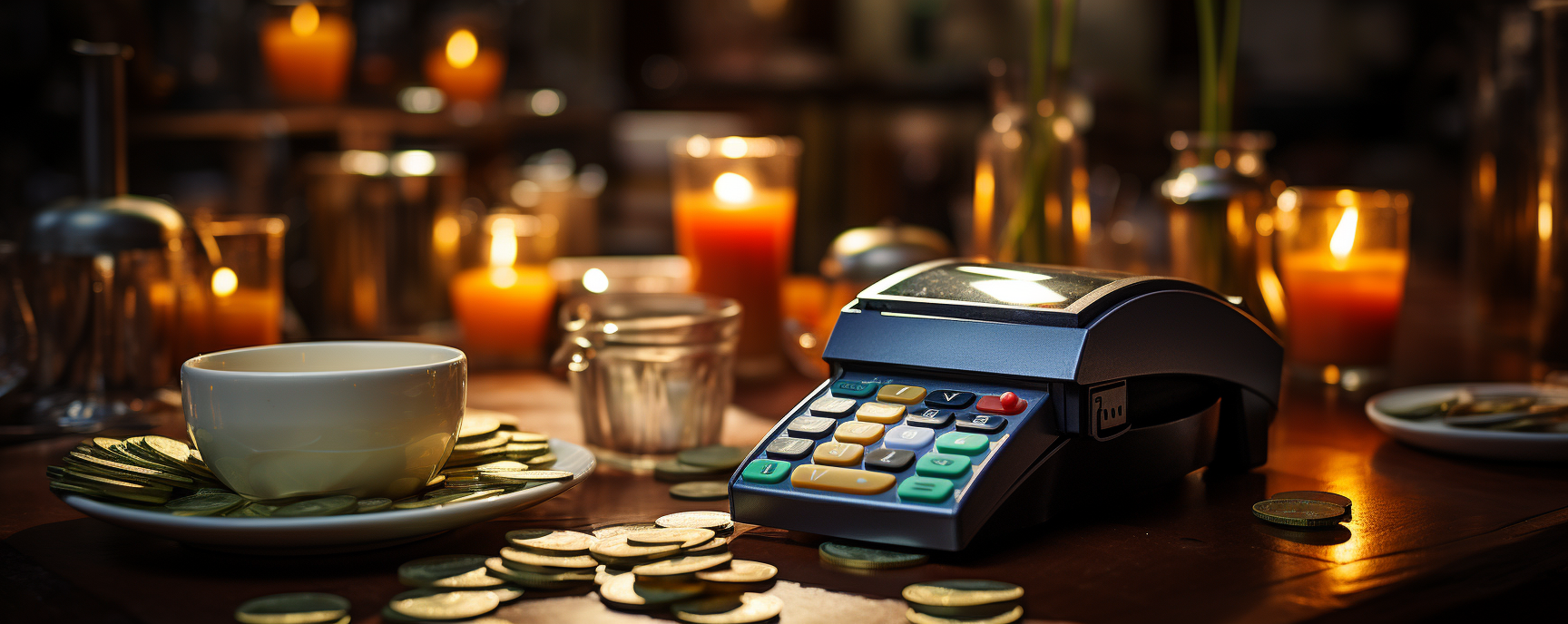 Contactless payment terminal on table