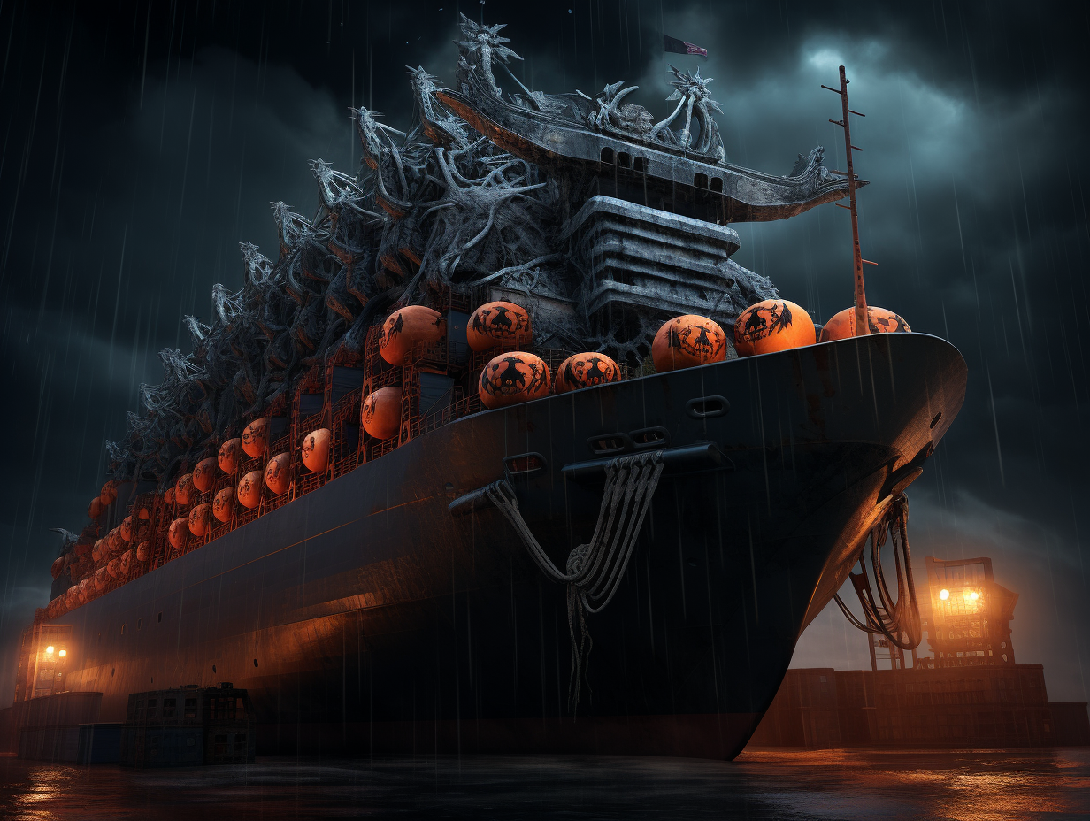 Container Vessel Celebrating Halloween