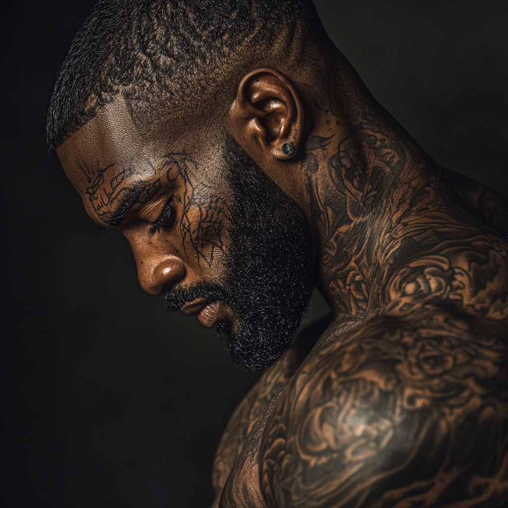 Muscular black man with tattoos