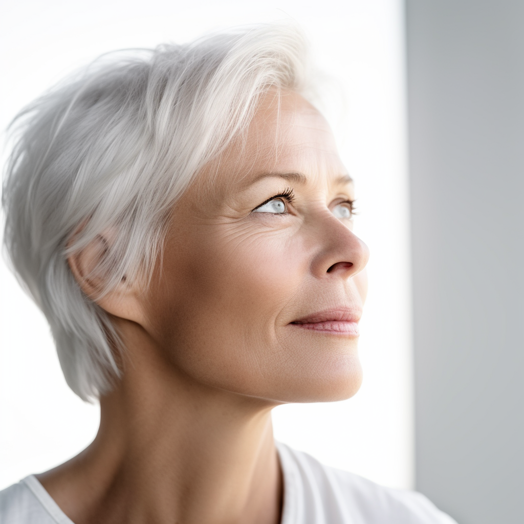 Middle-aged woman reflecting contemplation and hope