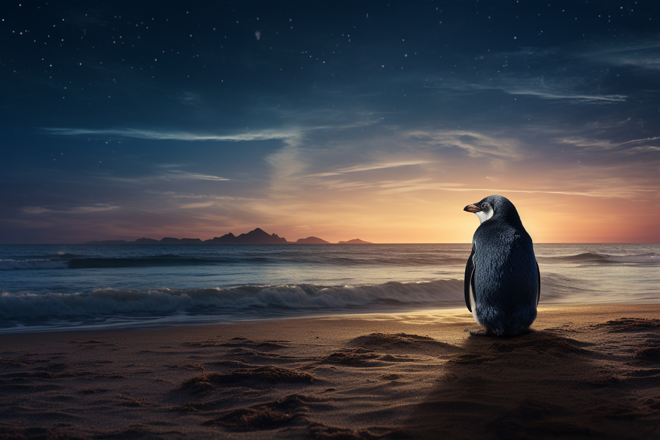 Contemplative penguin staring at the sea