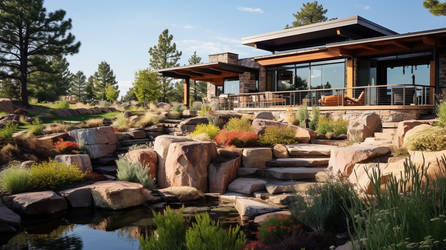 Beautiful backyard garden with quartzite rocks