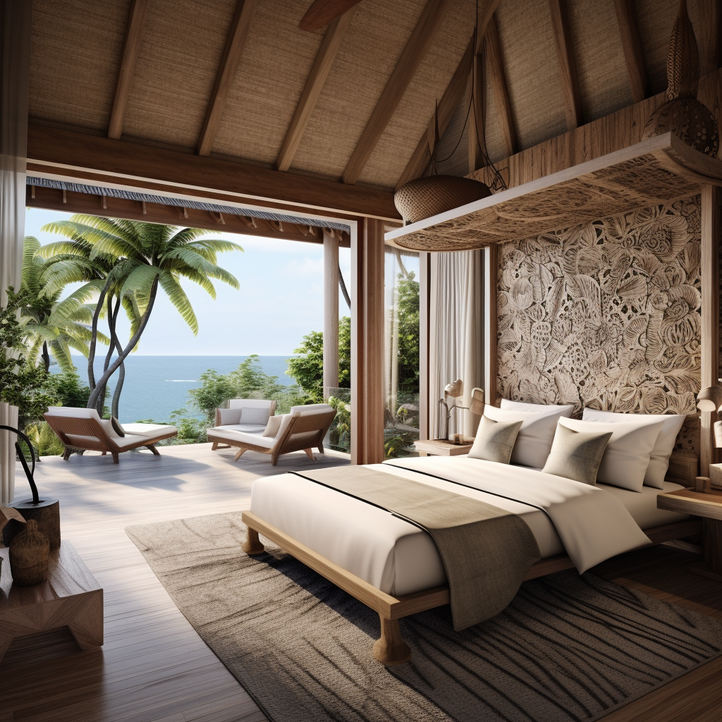 Contemporary Balinese Bedroom with Private Balcony and Sea Views