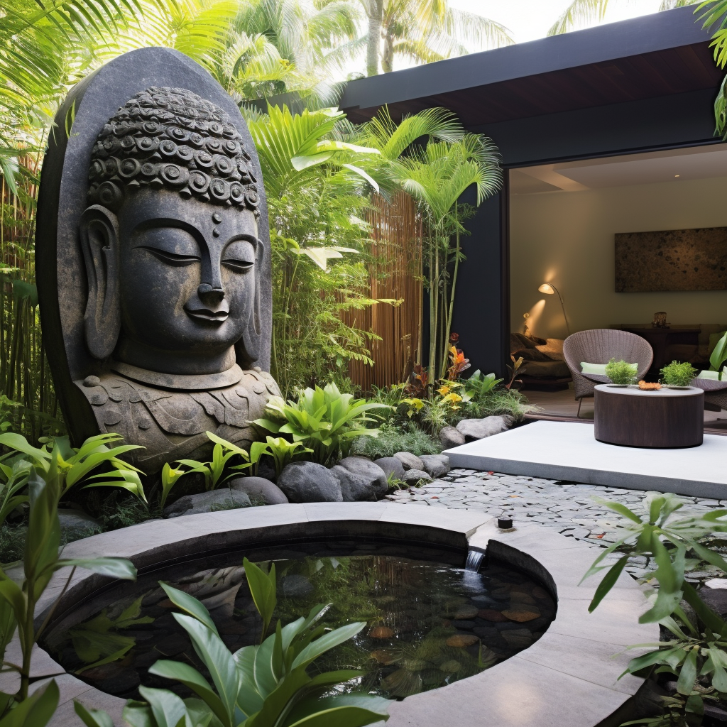 Contemporary Balinese Garden with Modern Sculptures