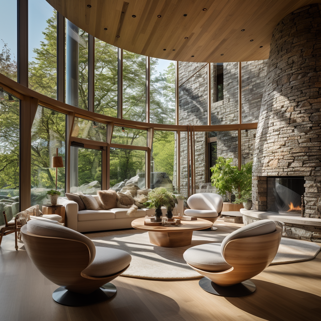 Contemporary living space with fireplace and natural light