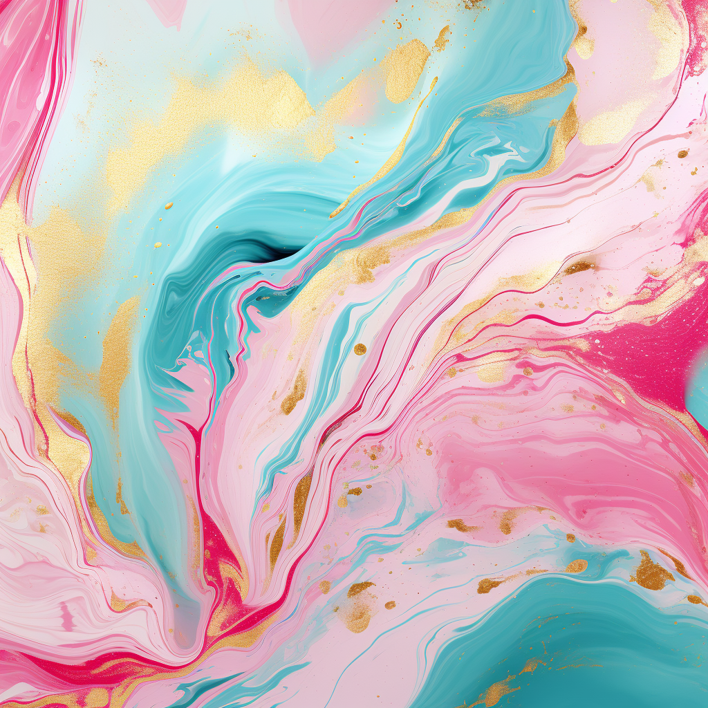 Pink and Turquoise Marbling Background with Gold Powder