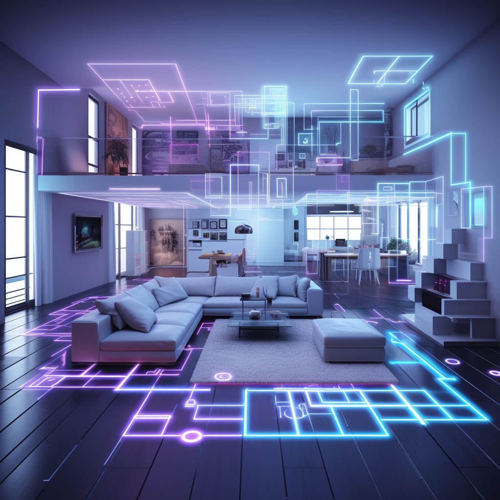 Floorplan gridlines on open concept living room