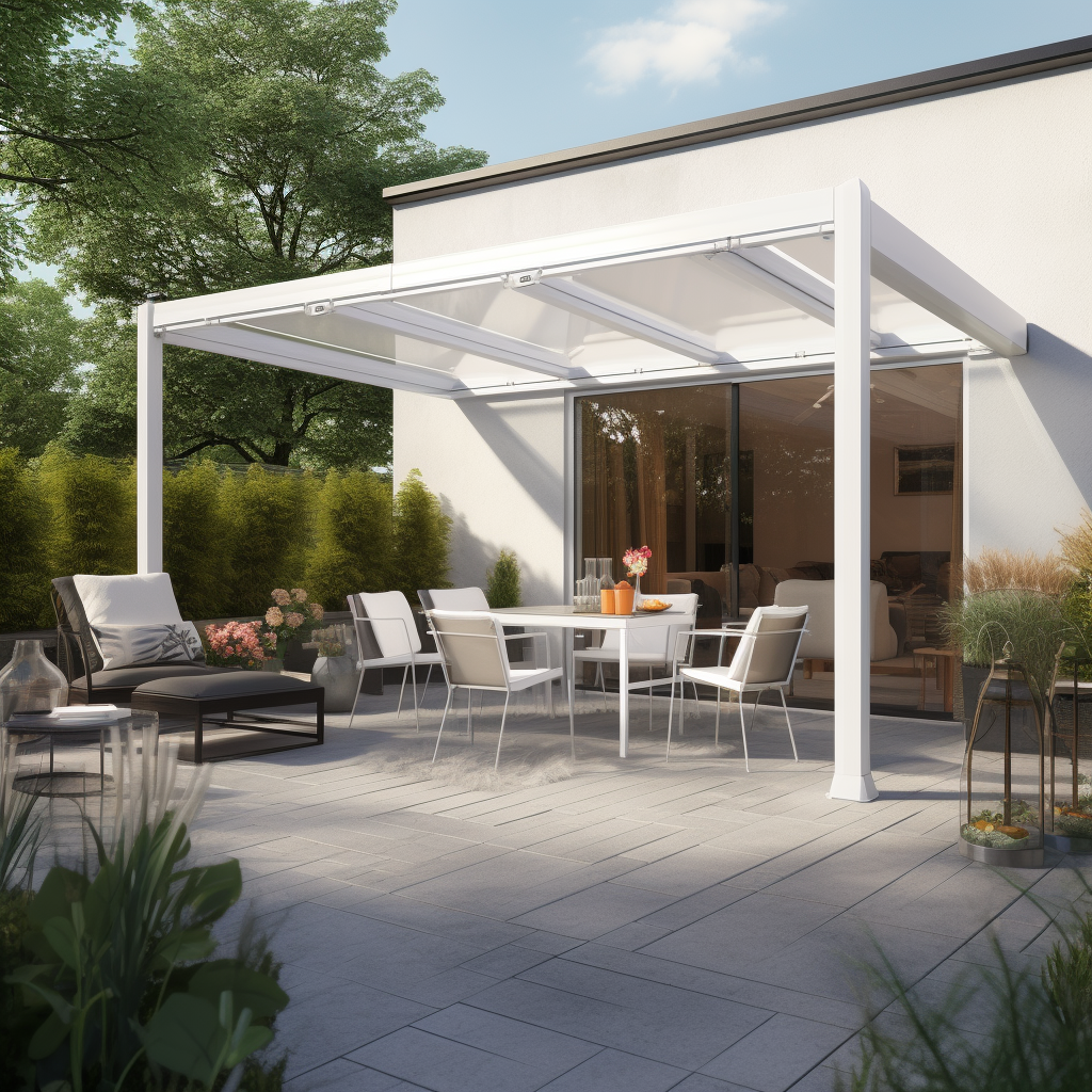 modern patio terrace with roller awning