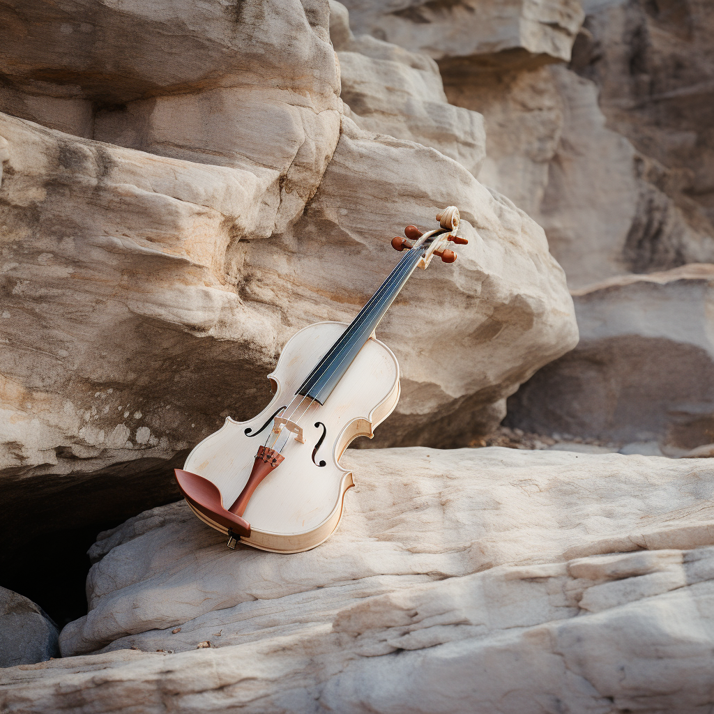 Minimalist violin with organic stone carvings