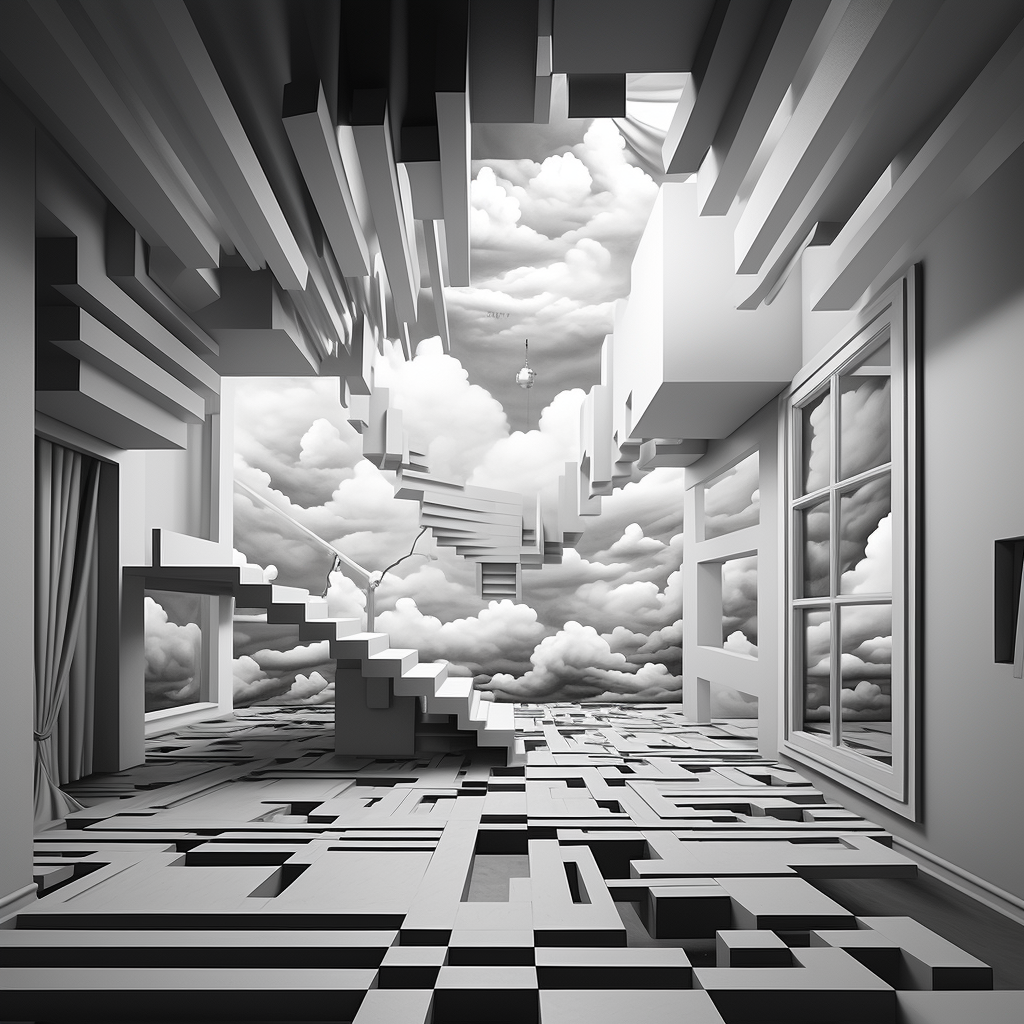 Contemporary Illustrated 3D Art in Black and White