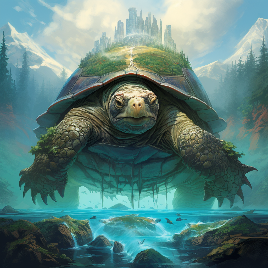 Turtle with forest shell artwork