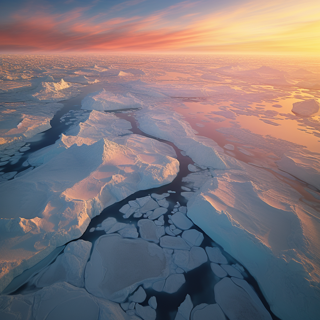 Aerial Photograph Ice Wall Antarctica Dawn