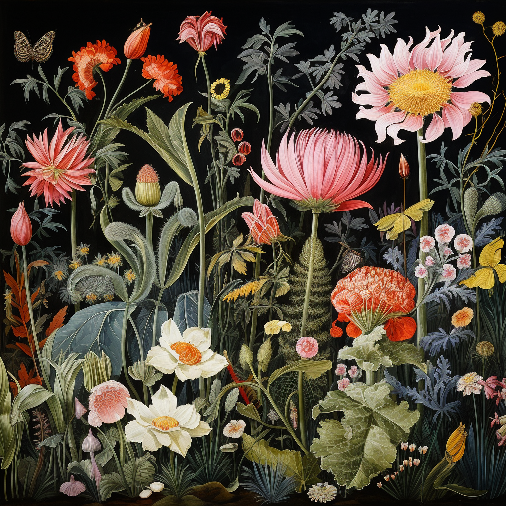 Beautiful contrasting flower garden illustration