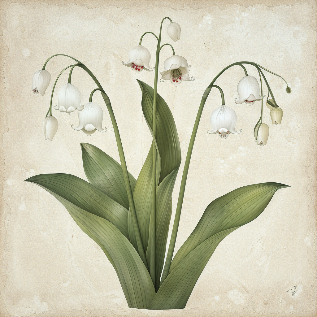 White Lily of the Valley Botanical Illustration