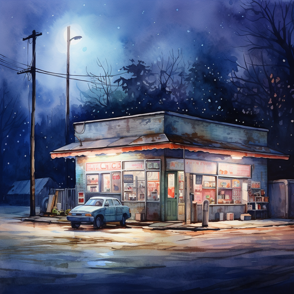 Lonely Convenience Store at Night