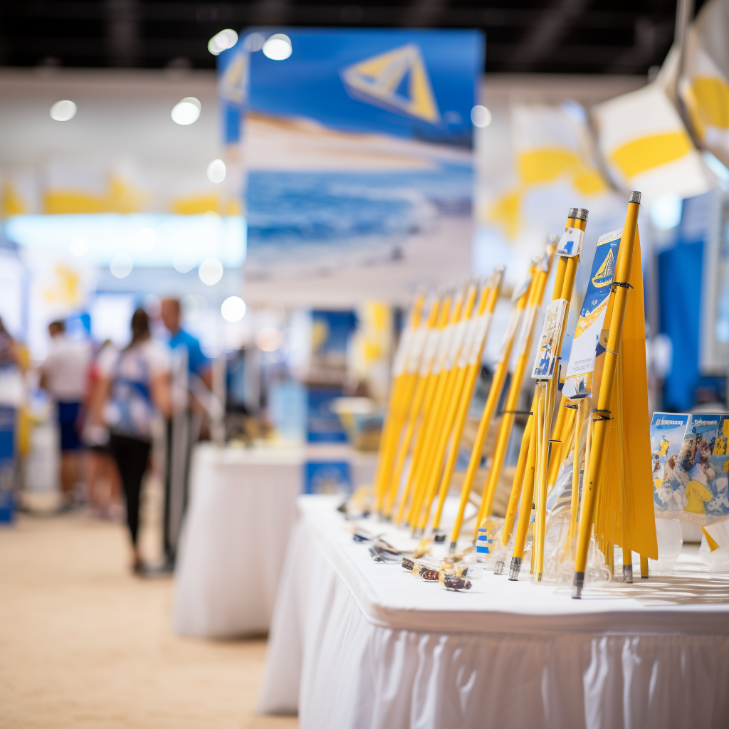 Convention Product Display with Flags and Tents