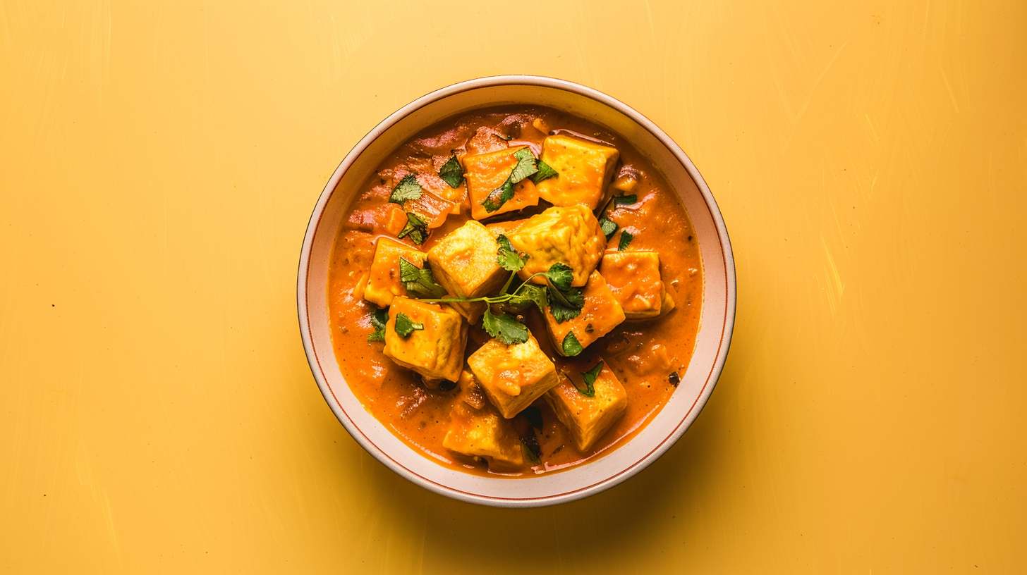 Paneer Butter Masala on Yellow Background