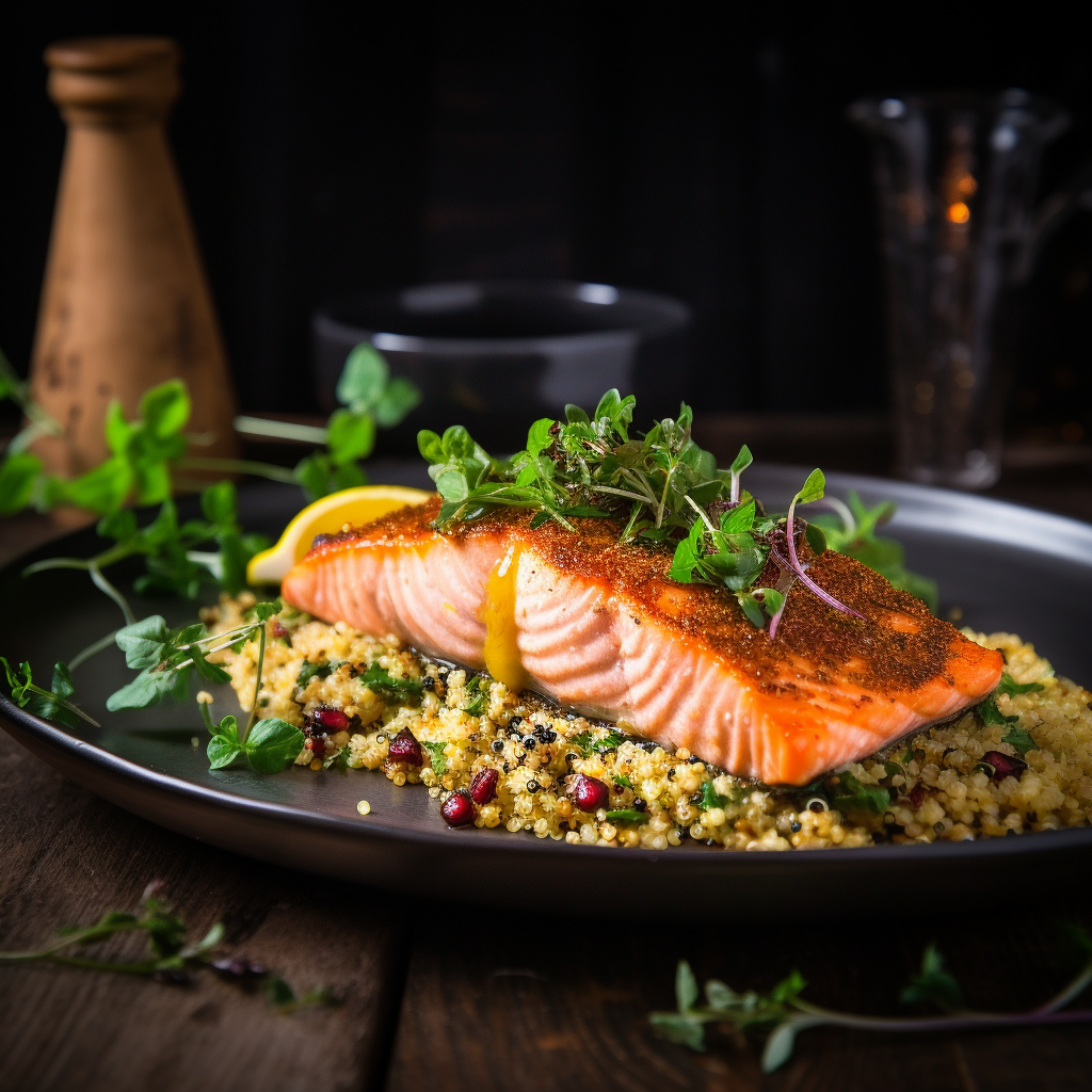 Cooked salmon with herbs and quinoa