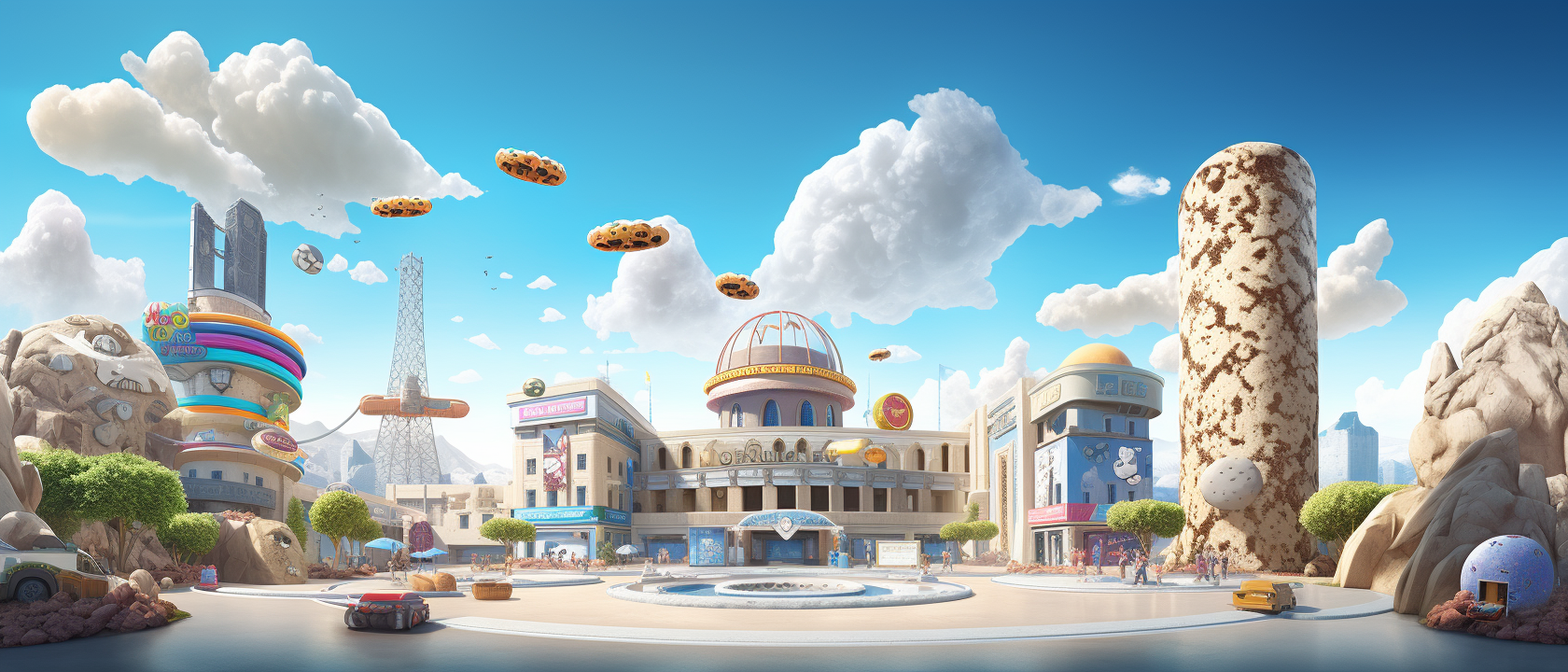 A magical Cookie Worlds Fair landscape