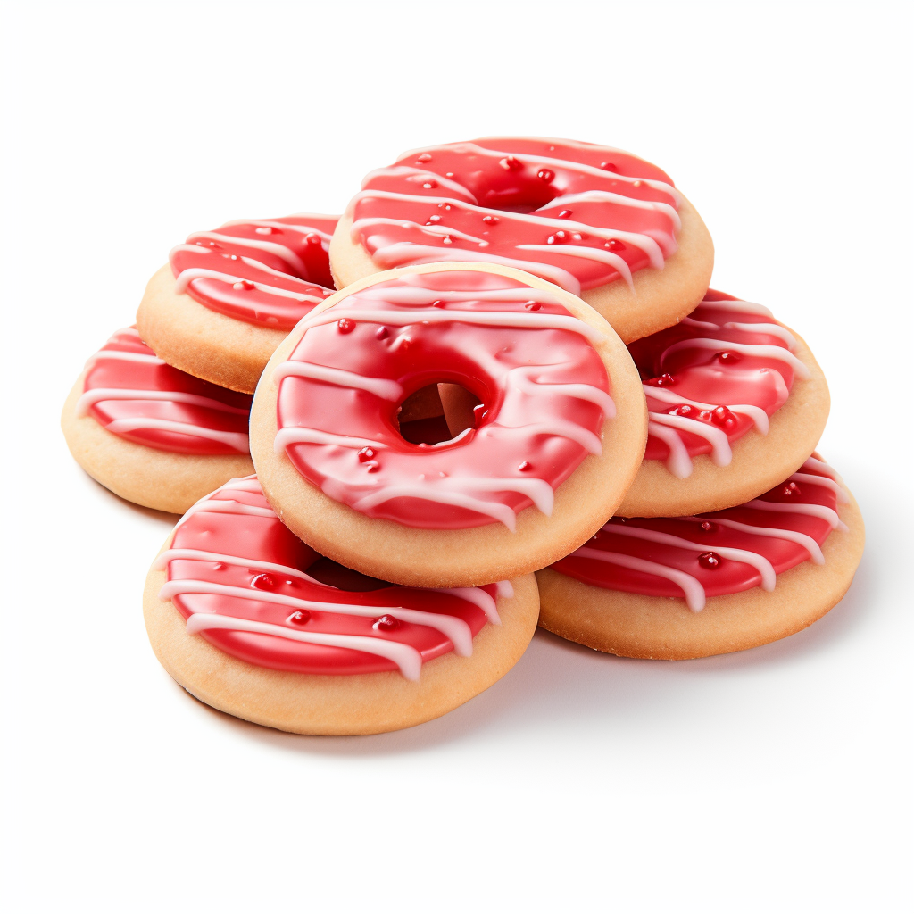 Cookies with red icing on white background