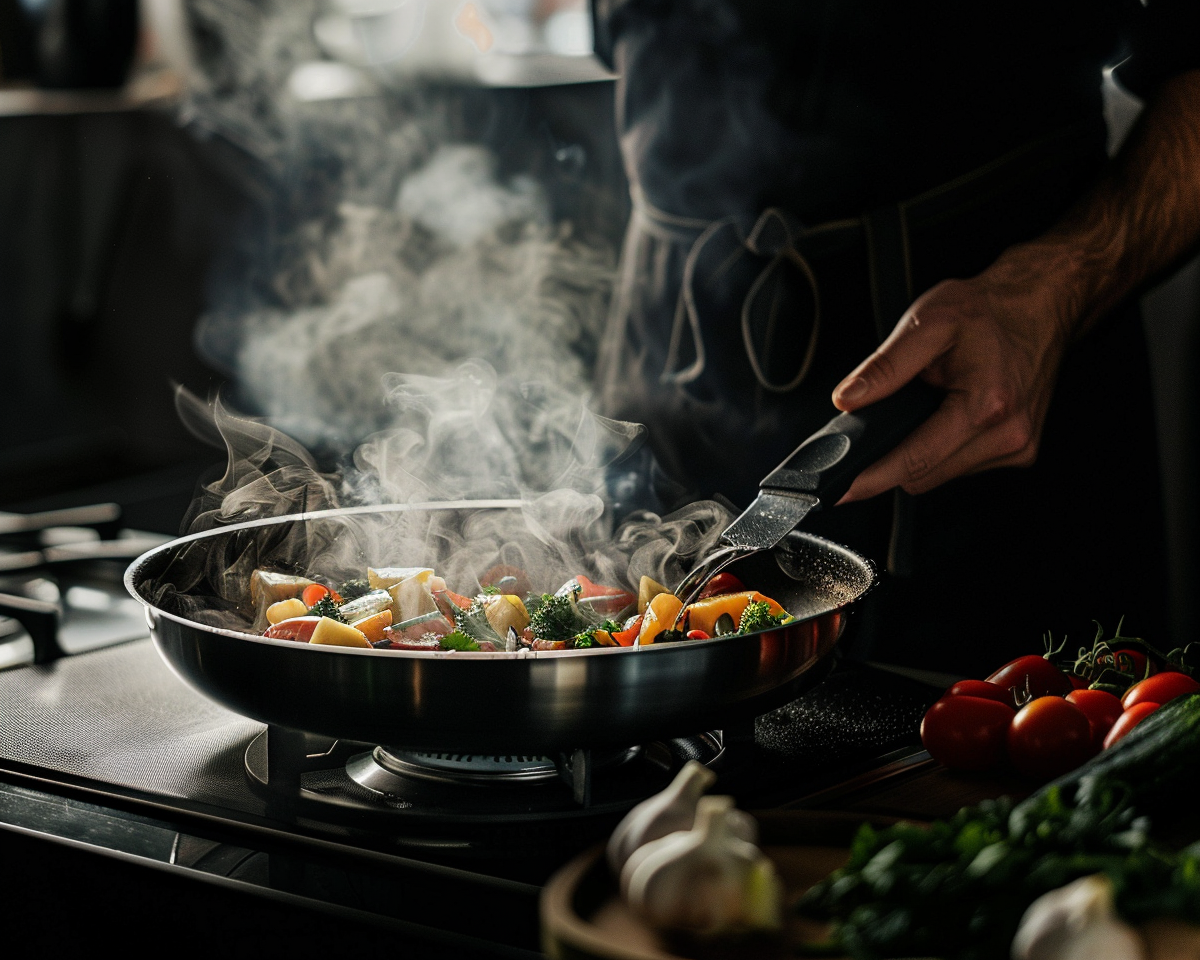 Cooking on bright magazine background