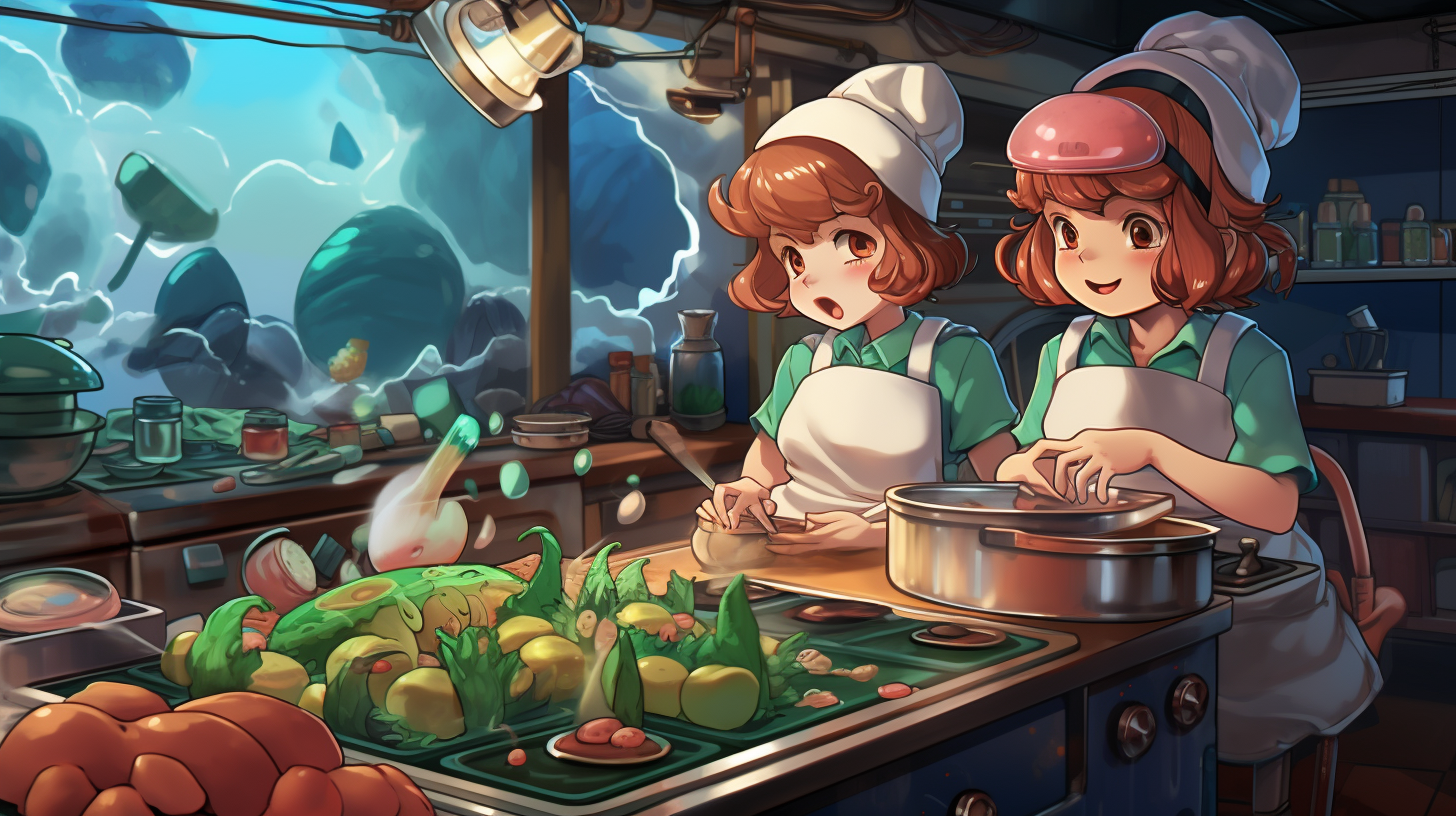 Cooking Mama in cyber space preparing a tasty dish