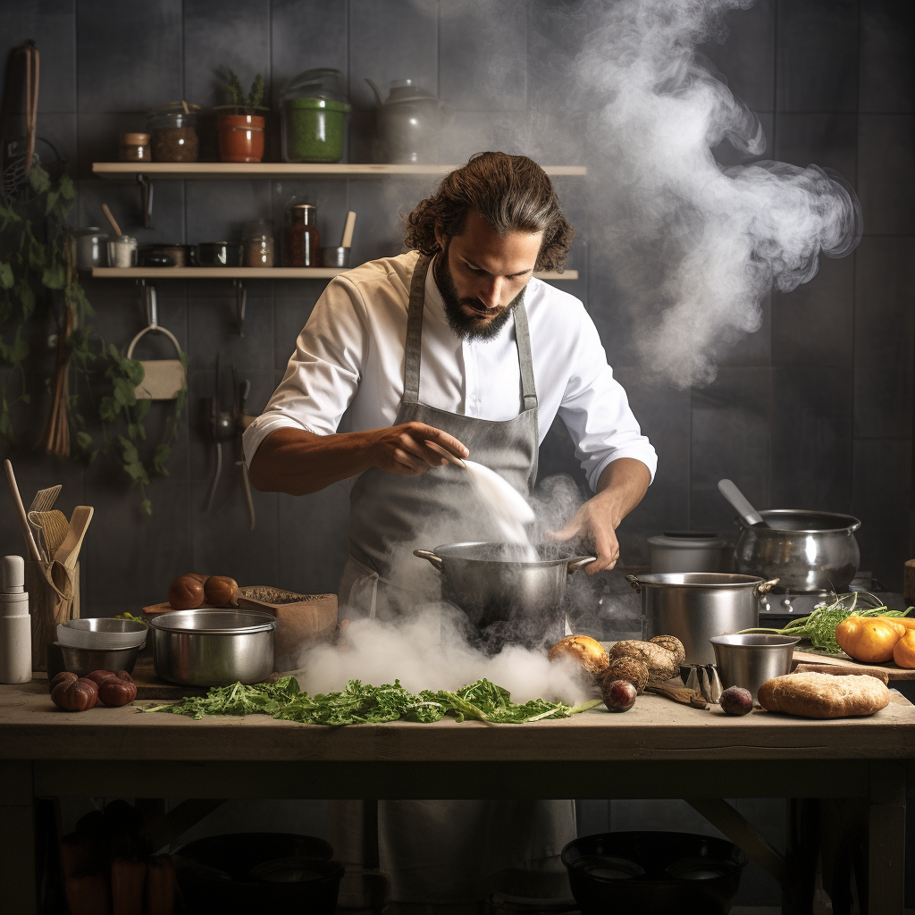 Man cooking in a white kitchen