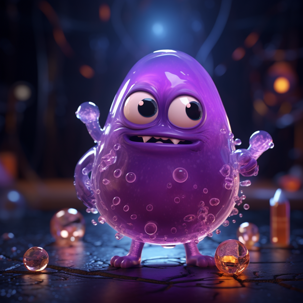 Cool 3D animated character with glass blobs