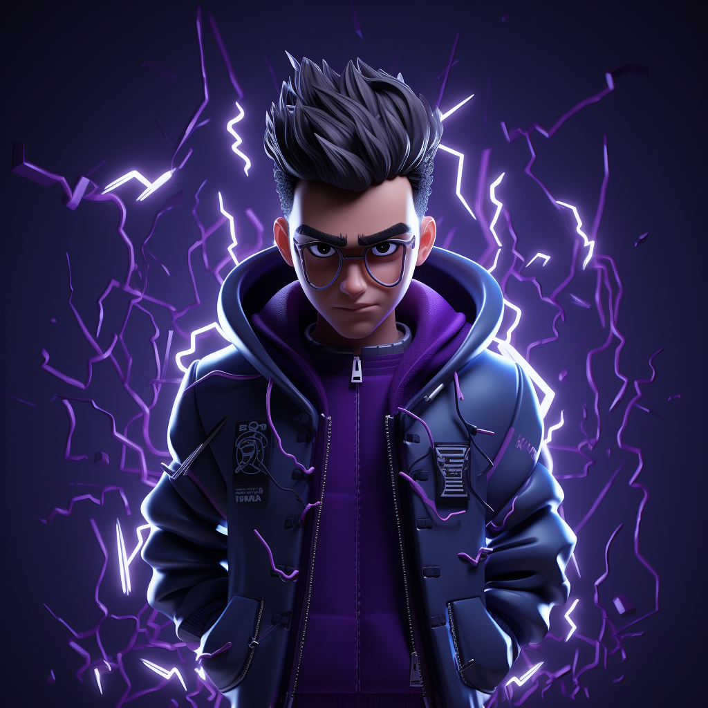 3D animated character in purple lighting