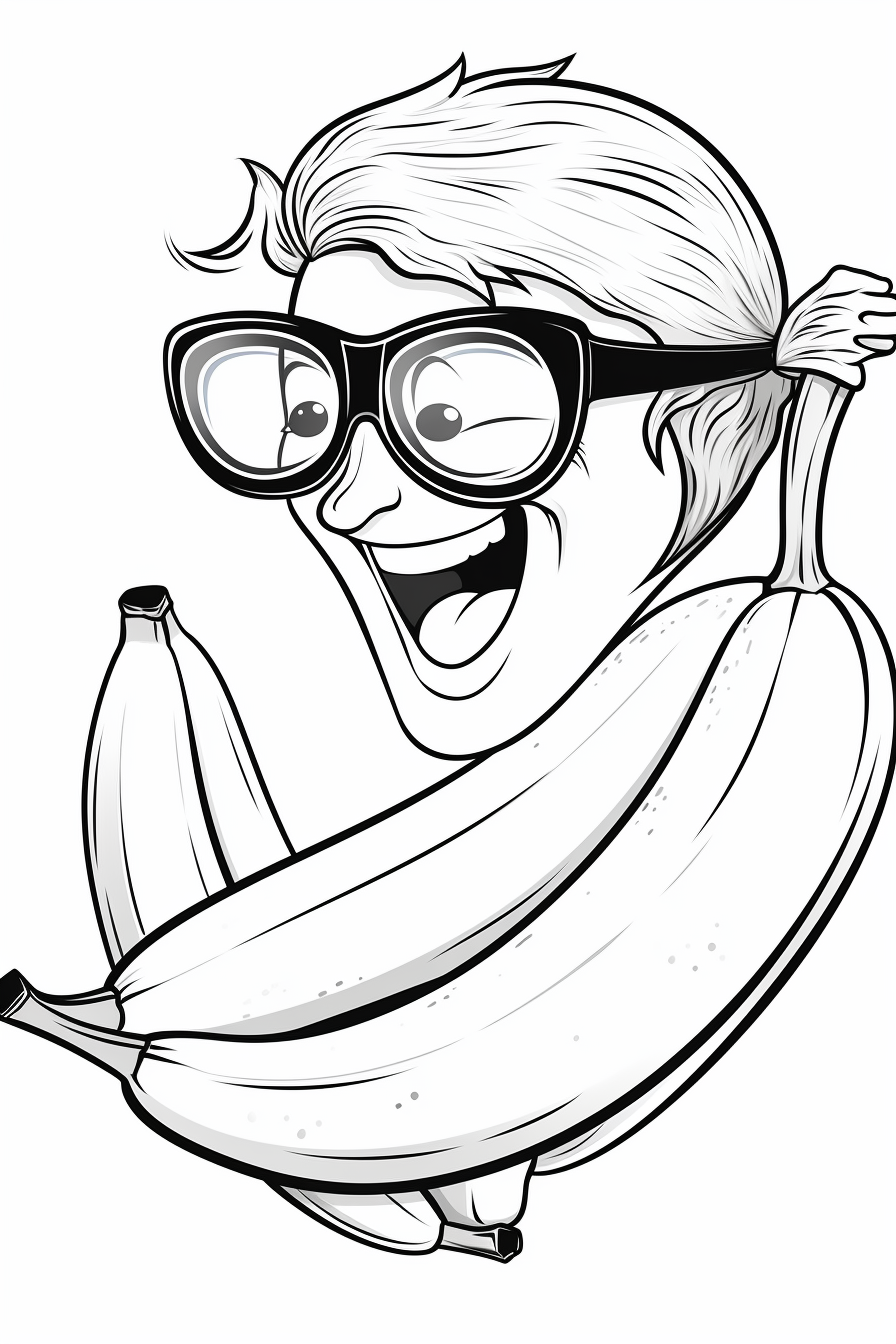 Cartoon banana with sunglasses coloring page