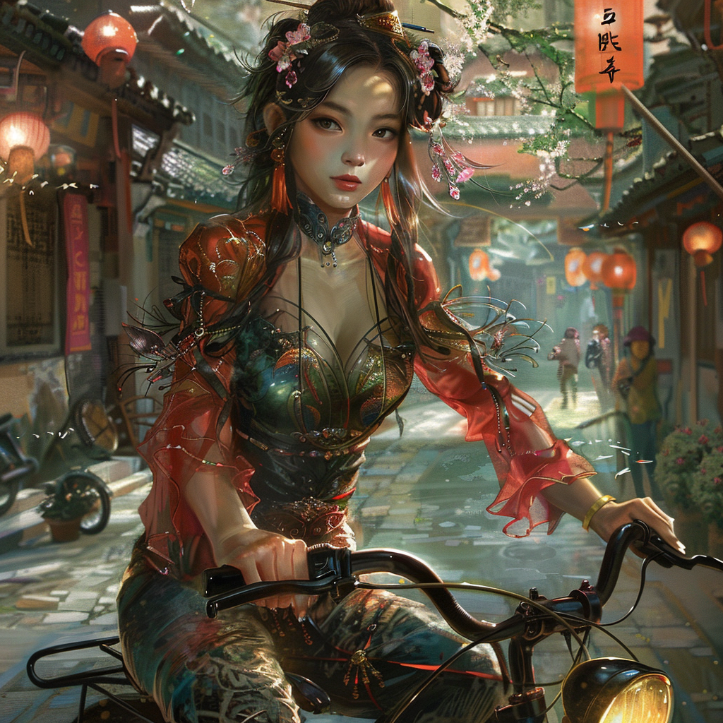 Chinese girl riding cool bike