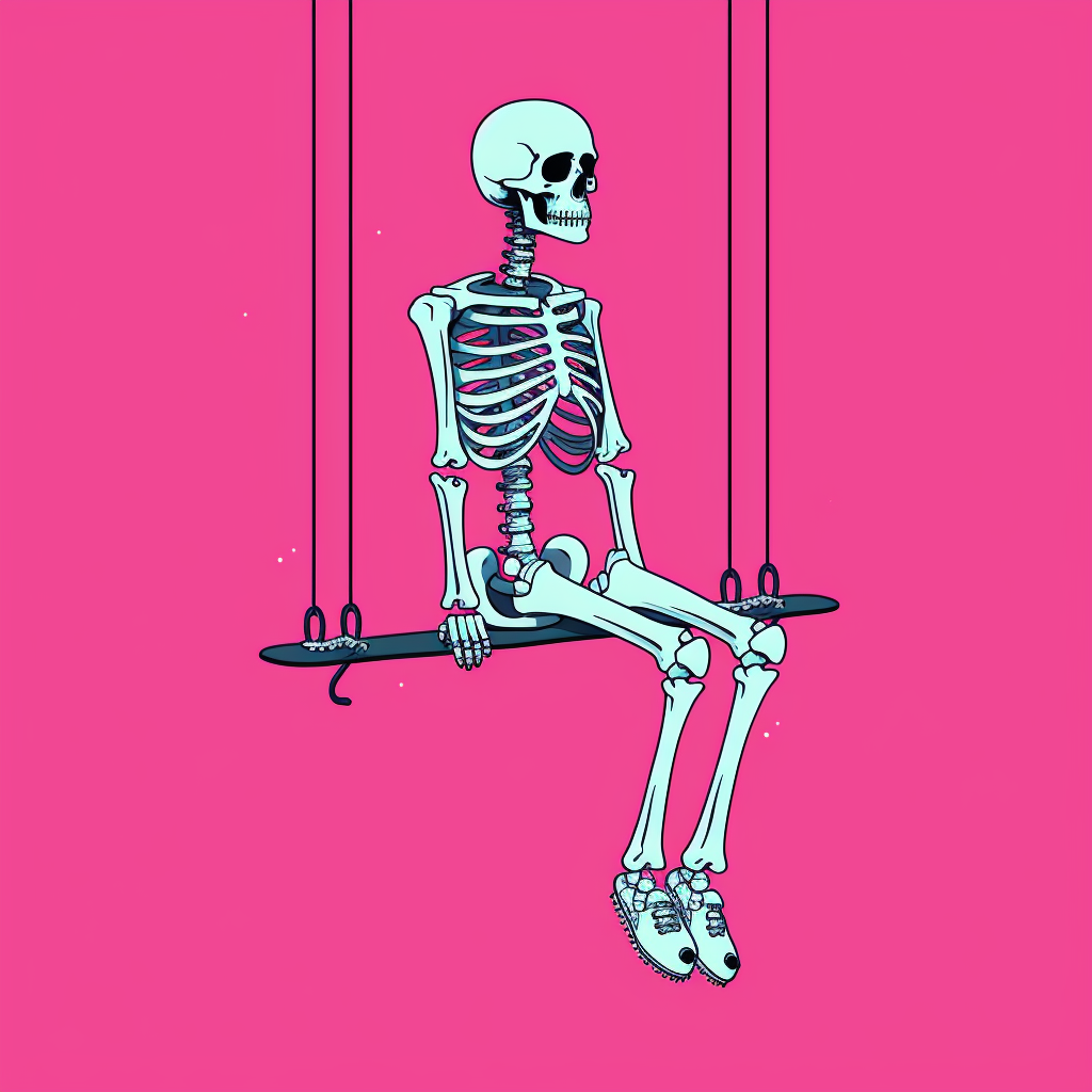 Colorful skeleton skating with metal chains