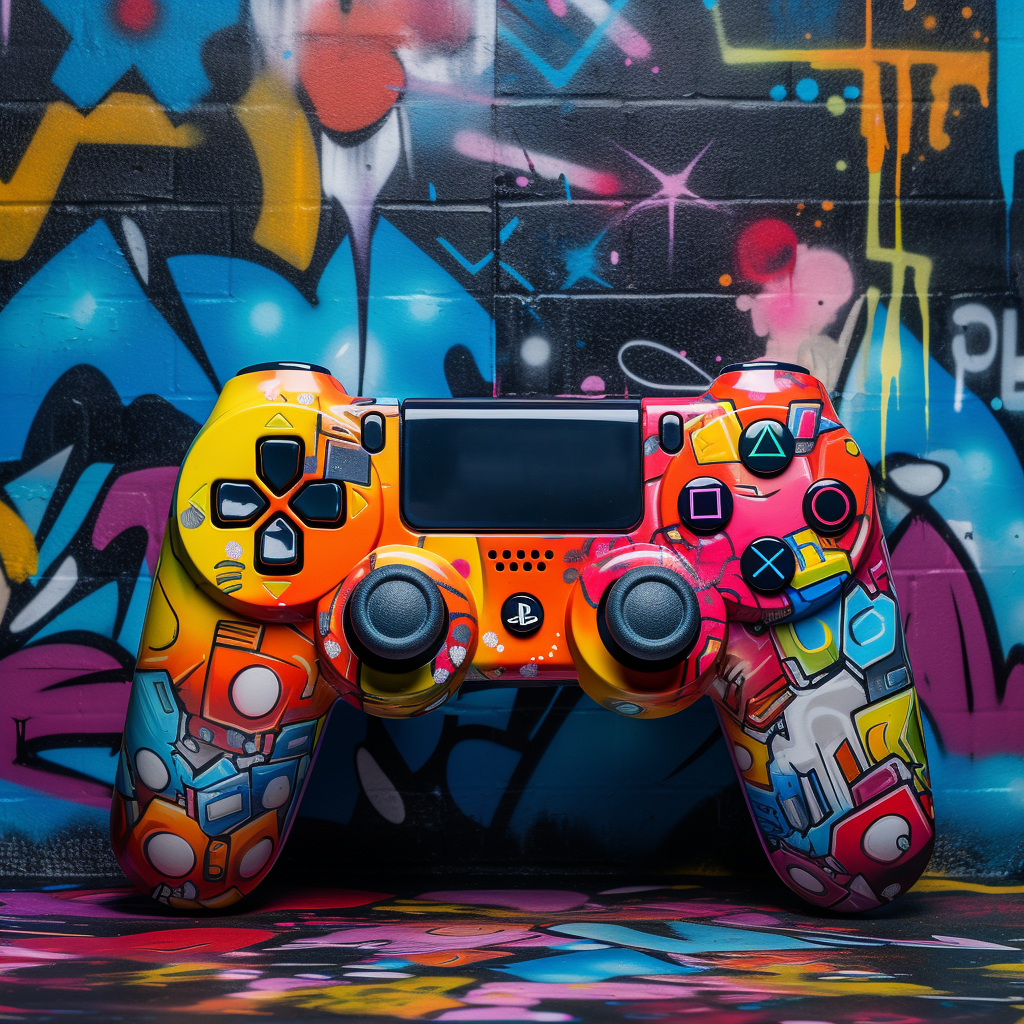 Cool game console controller on graffiti background