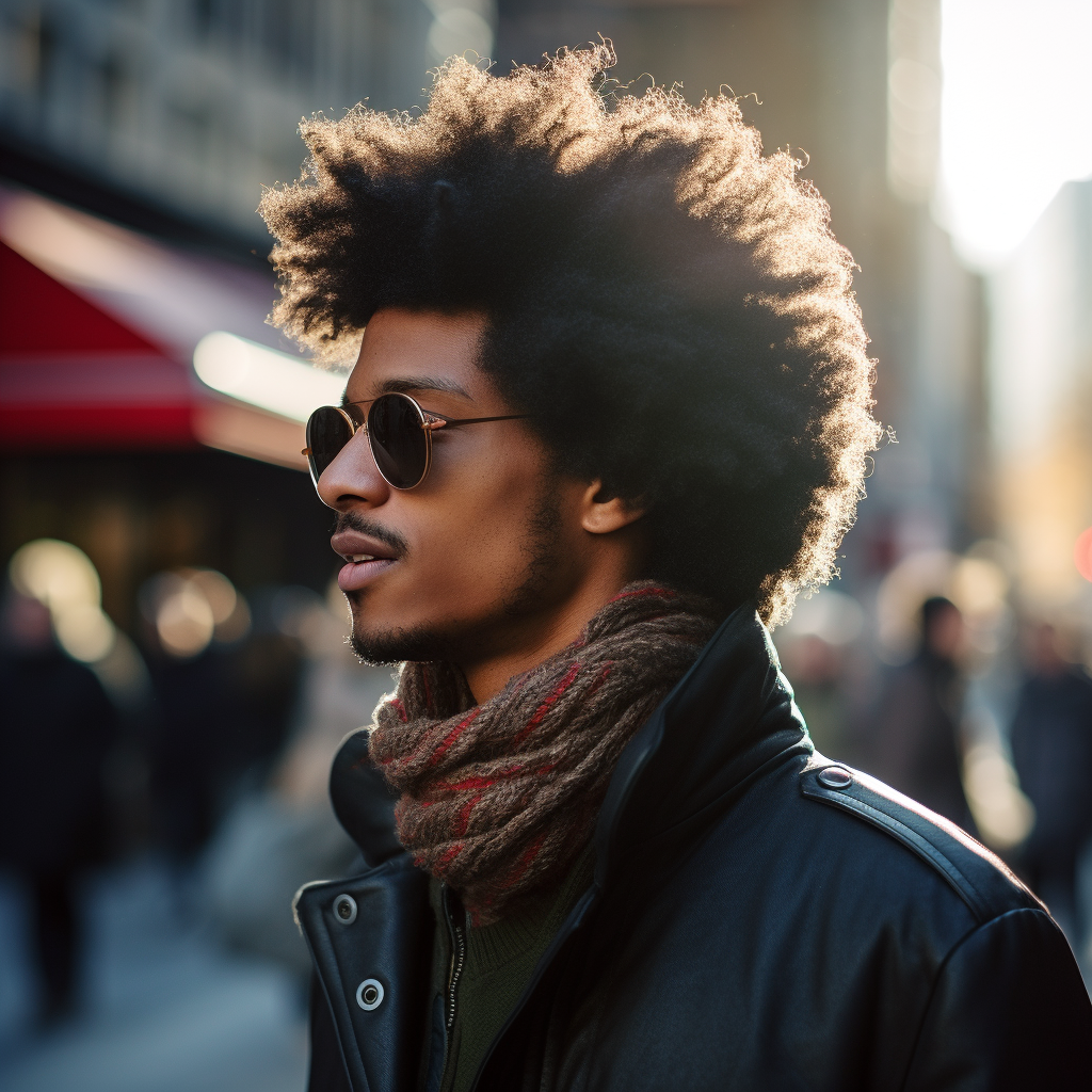 Cool guy with afro walking in New York City